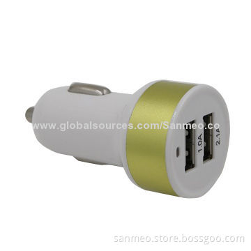 Universal Dual USB Car Charger for All Cellphones, Power on LED Indicator, Short-circuit ProtectionNew